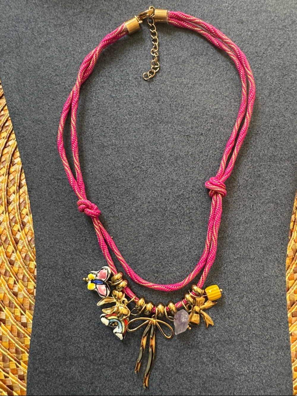 Women’s Pink Multistrand Charm Necklace with Floral Accents